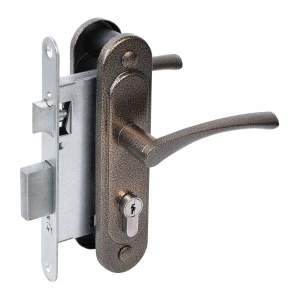 Замок врезной цилиндровый с защёлкой в комплекте с ручкой ЗВ4-3/07 (бронза антик), 4 кл.