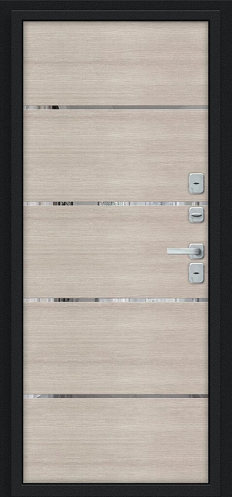 Входная дверь Thermo Лайн/BChrome Букле черное/Cappuccino Melinga BR6211 внутренняя сторона