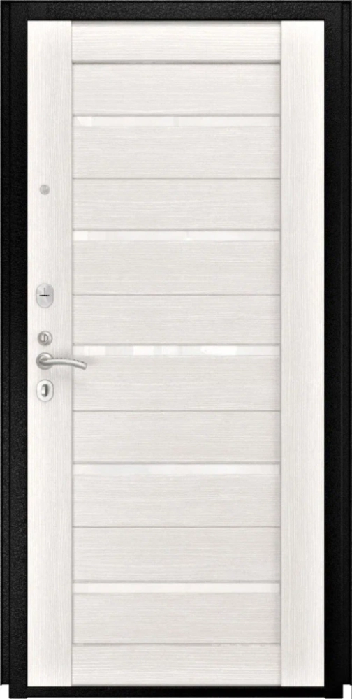 Входная дверь ДвериПРО L-Термо серебро СБ-1 (лак. белое, 16мм, беленый дуб) DPRO196028 внутренняя сторона